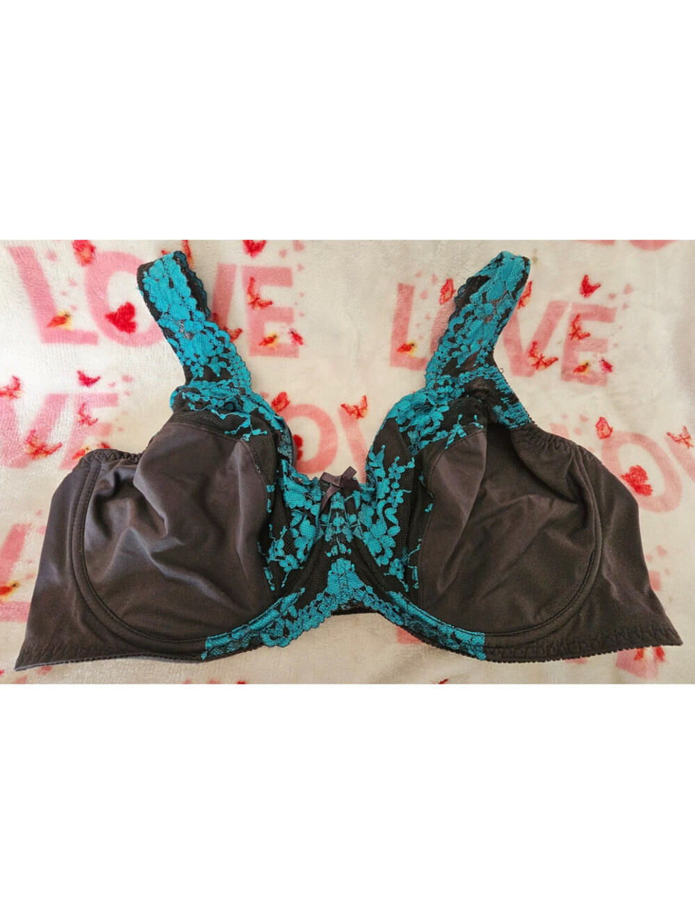 Women's Curve Muse Bra Lace Underwire Size 46DDD Gray Teal Hook & Eye Opaque